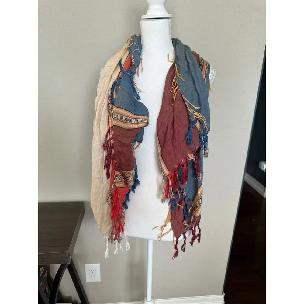 NWT Francesca’s Multi Colored Square Fringe Scarf 48”